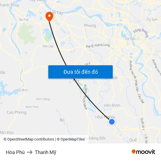 Hòa Phú to Thanh Mỹ map
