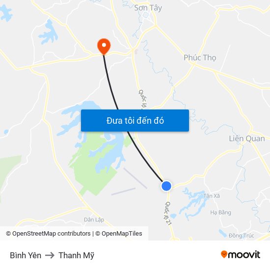 Bình Yên to Thanh Mỹ map