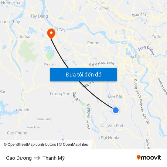Cao Dương to Thanh Mỹ map