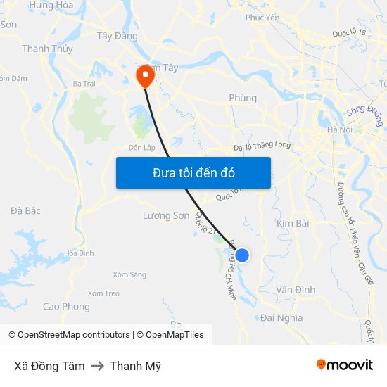 Xã Đồng Tâm to Thanh Mỹ map