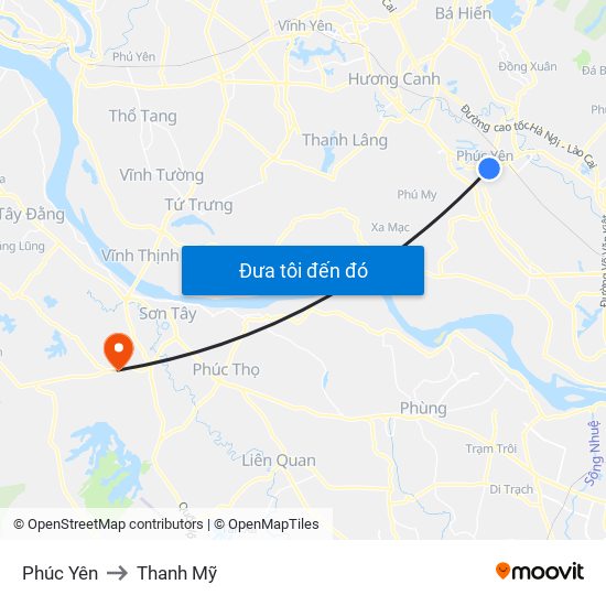 Phúc Yên to Thanh Mỹ map