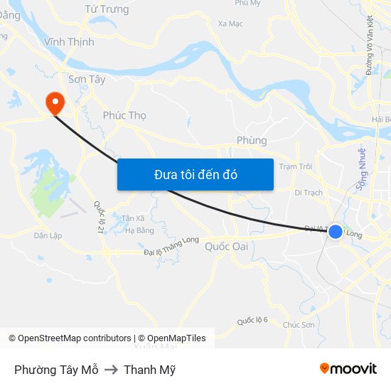 Phường Tây Mỗ to Thanh Mỹ map