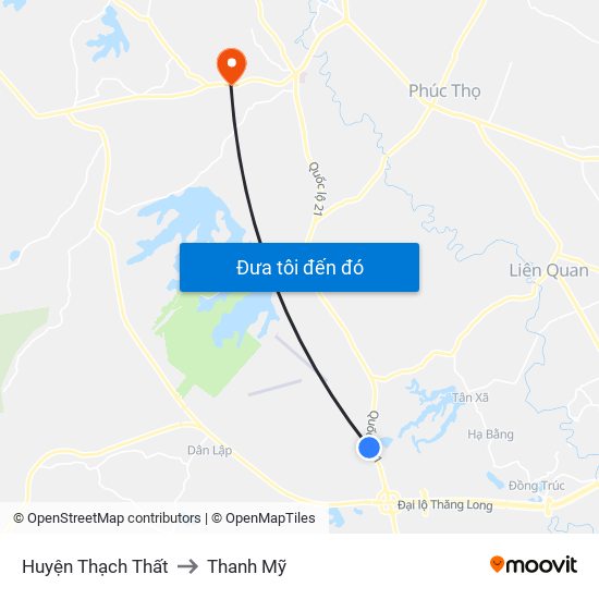 Huyện Thạch Thất to Thanh Mỹ map