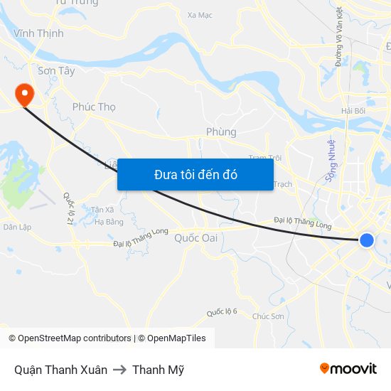 Quận Thanh Xuân to Thanh Mỹ map