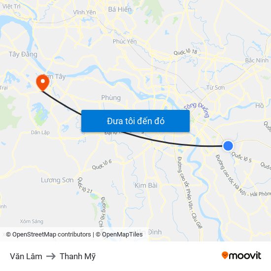 Văn Lâm to Thanh Mỹ map