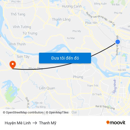 Huyện Mê Linh to Thanh Mỹ map