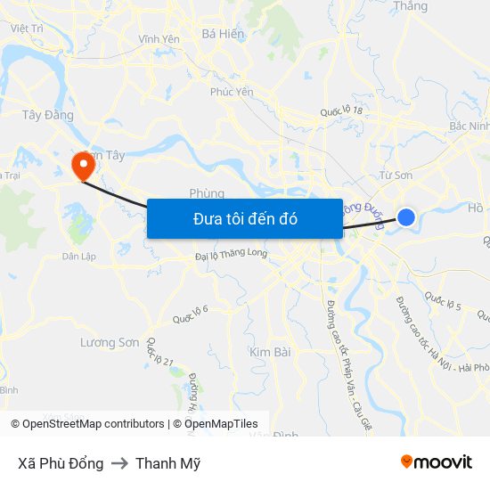 Xã Phù Đổng to Thanh Mỹ map