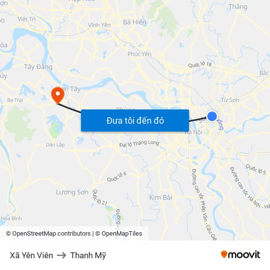 Xã Yên Viên to Thanh Mỹ map