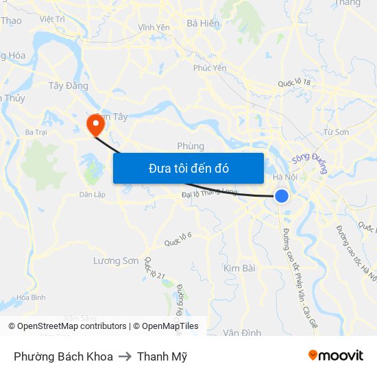 Phường Bách Khoa to Thanh Mỹ map