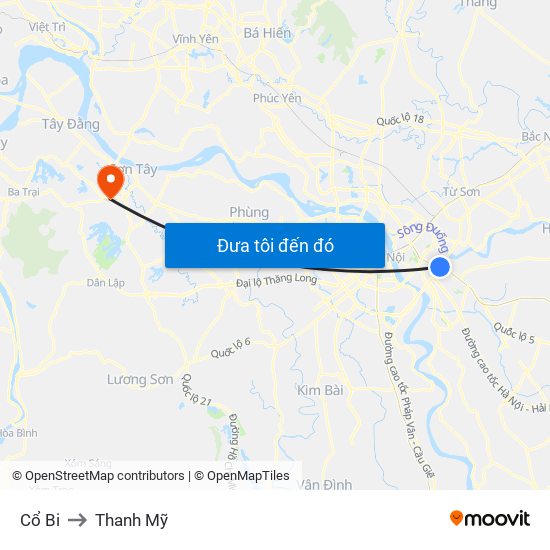 Cổ Bi to Thanh Mỹ map