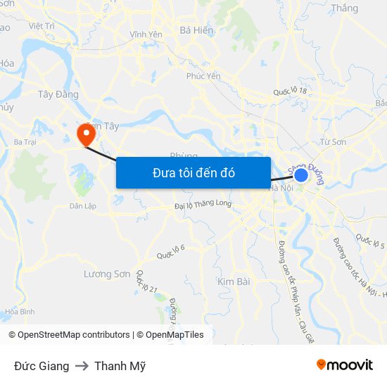 Đức Giang to Thanh Mỹ map