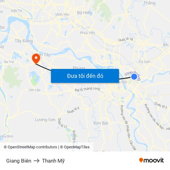 Giang Biên to Thanh Mỹ map