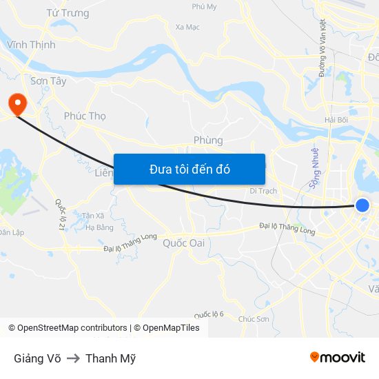 Giảng Võ to Thanh Mỹ map