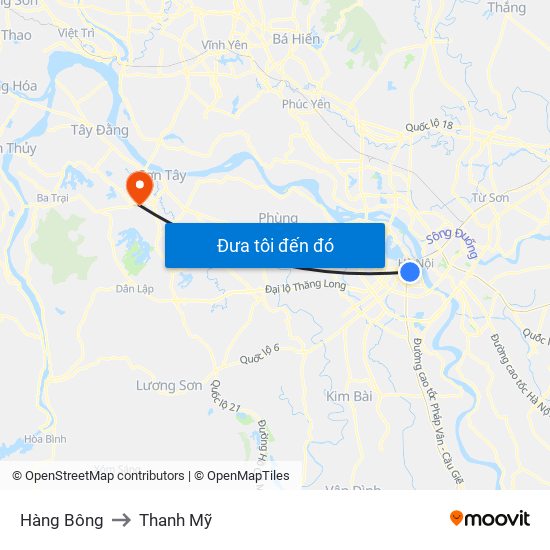 Hàng Bông to Thanh Mỹ map