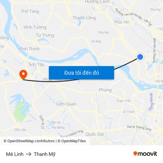 Mê Linh to Thanh Mỹ map