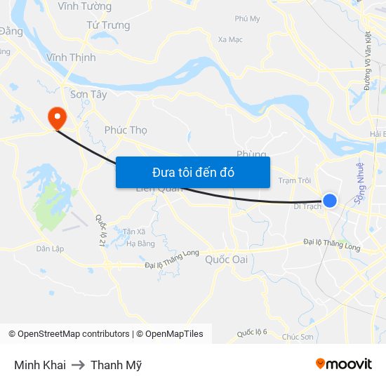 Minh Khai to Thanh Mỹ map