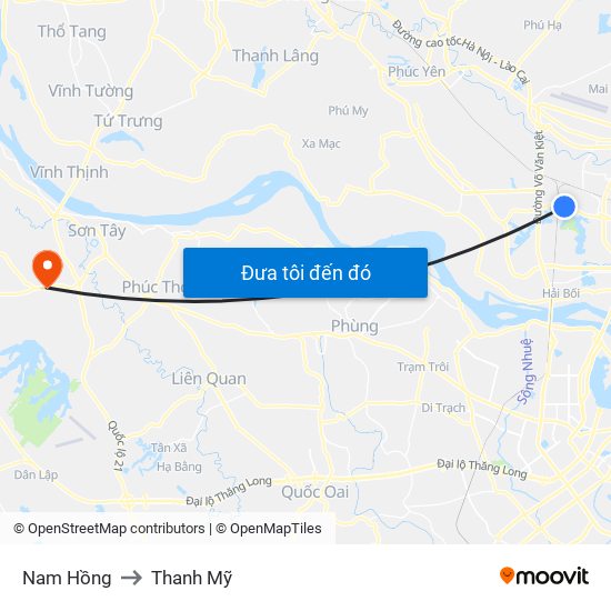 Nam Hồng to Thanh Mỹ map