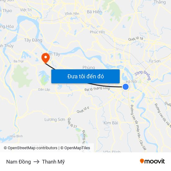 Nam Đồng to Thanh Mỹ map