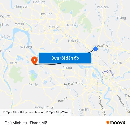 Phú Minh to Thanh Mỹ map