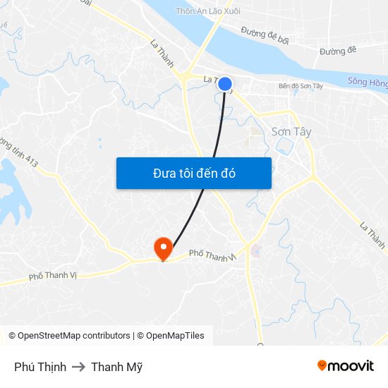 Phú Thịnh to Thanh Mỹ map