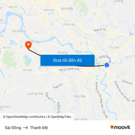 Sài Đồng to Thanh Mỹ map