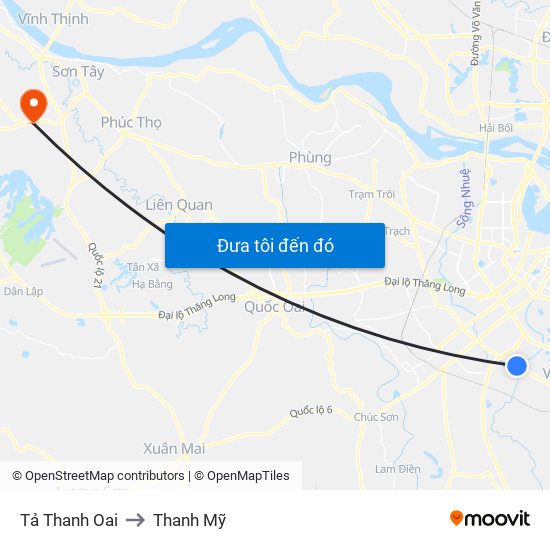 Tả Thanh Oai to Thanh Mỹ map