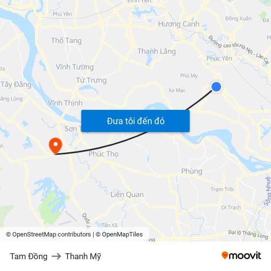 Tam Đồng to Thanh Mỹ map