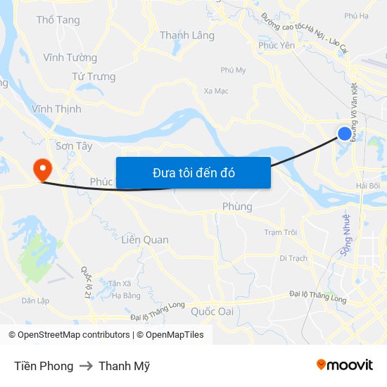 Tiền Phong to Thanh Mỹ map