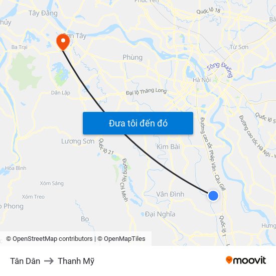 Tân Dân to Thanh Mỹ map
