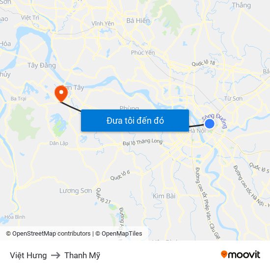 Việt Hưng to Thanh Mỹ map