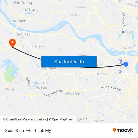 Xuân Đỉnh to Thanh Mỹ map