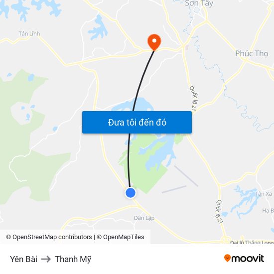 Yên Bài to Thanh Mỹ map