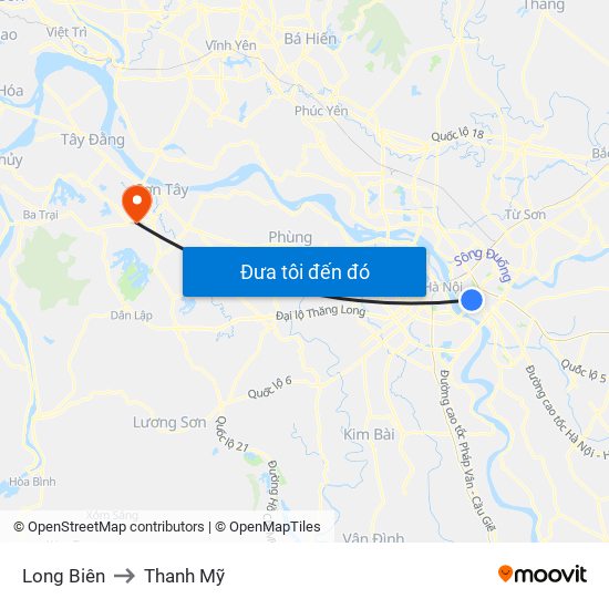Long Biên to Thanh Mỹ map