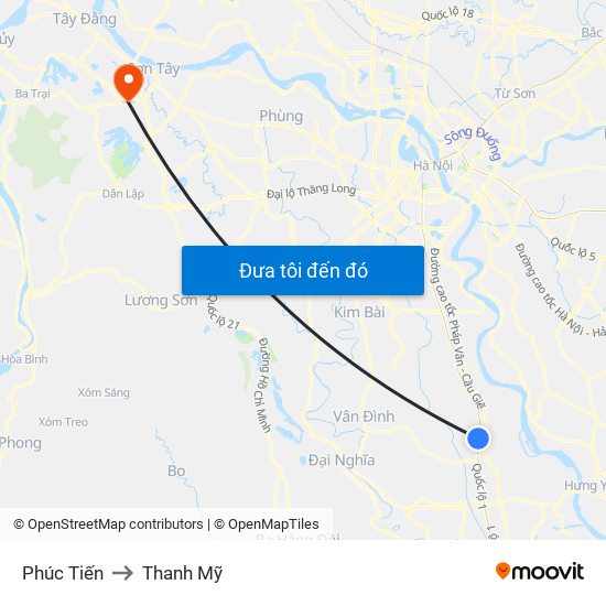 Phúc Tiến to Thanh Mỹ map