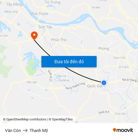 Vân Côn to Thanh Mỹ map