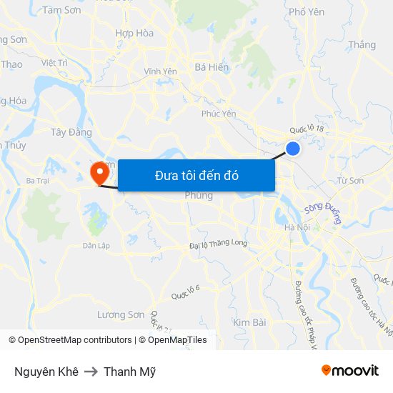 Nguyên Khê to Thanh Mỹ map
