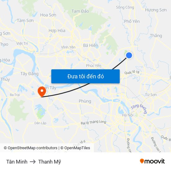 Tân Minh to Thanh Mỹ map