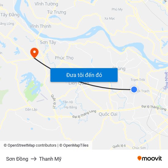 Sơn Đồng to Thanh Mỹ map