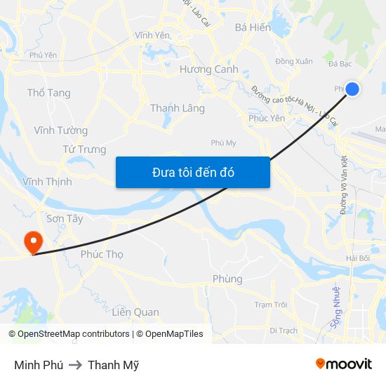 Minh Phú to Thanh Mỹ map