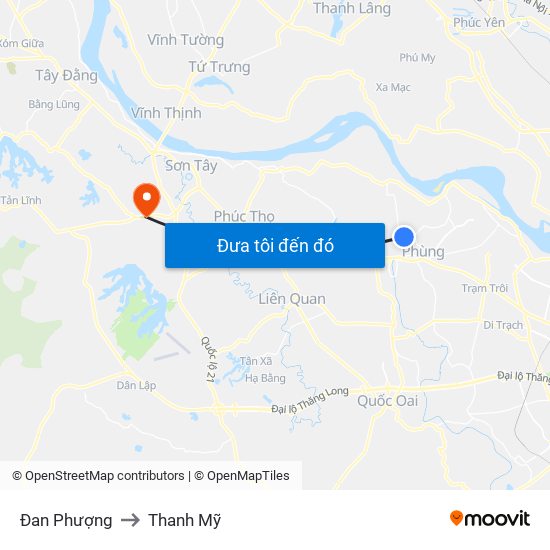 Đan Phượng to Thanh Mỹ map