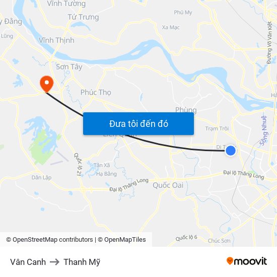 Vân Canh to Thanh Mỹ map