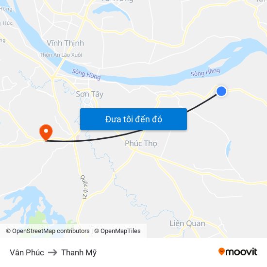 Vân Phúc to Thanh Mỹ map