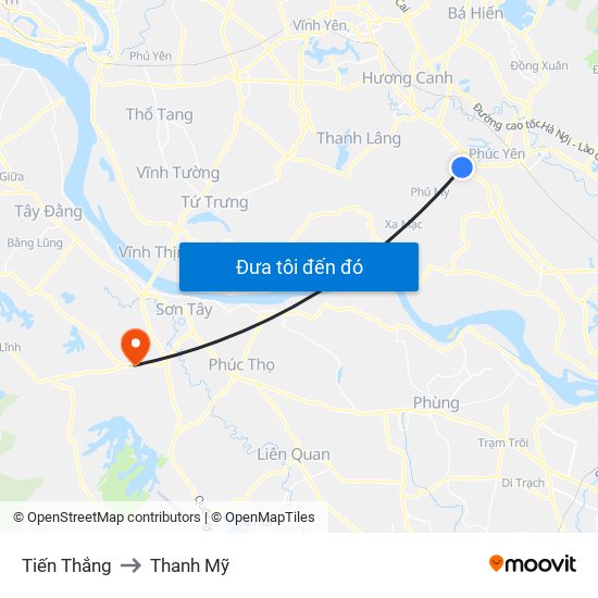 Tiến Thắng to Thanh Mỹ map