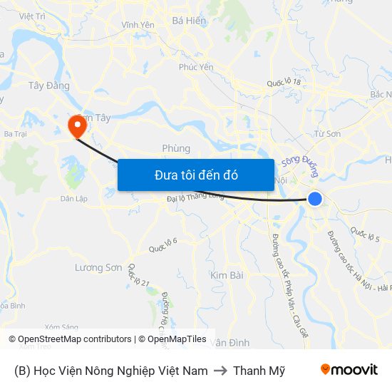 (B) Học Viện Nông Nghiệp Việt Nam to Thanh Mỹ map