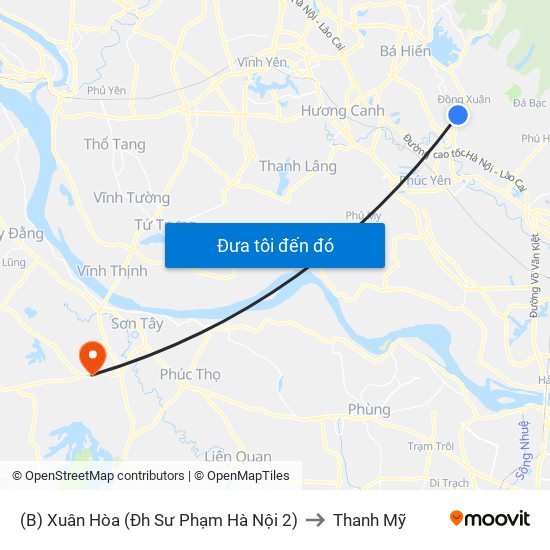 (B) Xuân Hòa (Đh Sư Phạm Hà Nội 2) to Thanh Mỹ map