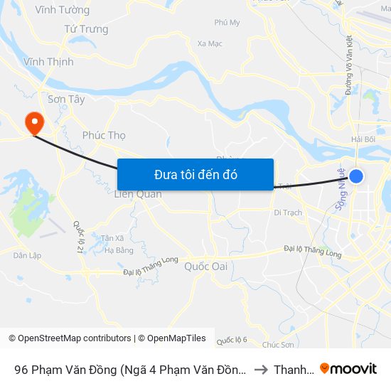 96 Phạm Văn Đồng (Ngã 4 Phạm Văn Đồng - Xuân Đỉnh) to Thanh Mỹ map