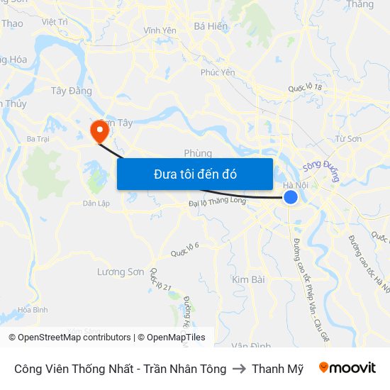 Công Viên Thống Nhất - Trần Nhân Tông to Thanh Mỹ map