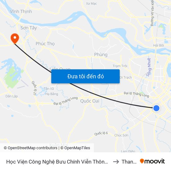Học Viện Công Nghệ Bưu Chính Viễn Thông - Trần Phú (Hà Đông) to Thanh Mỹ map