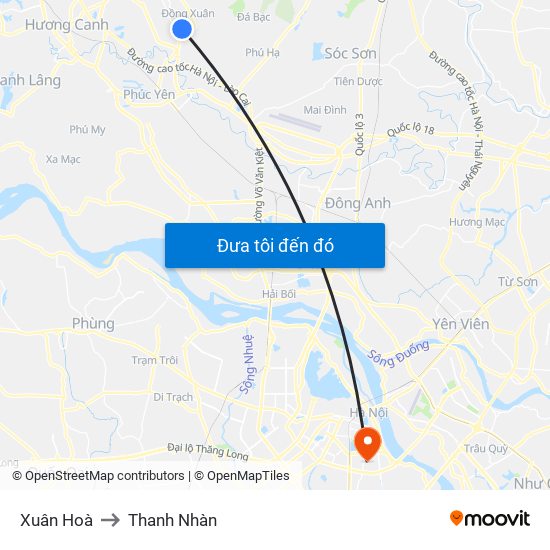 Xuân Hoà to Thanh Nhàn map
