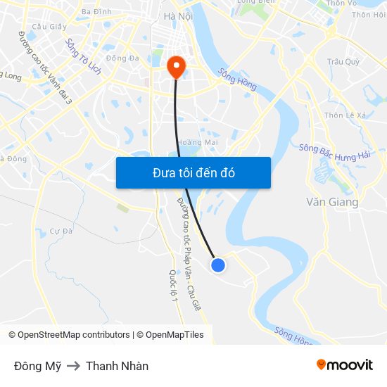 Đông Mỹ to Thanh Nhàn map